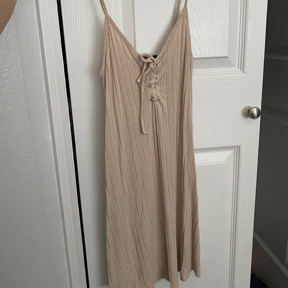 Cream ribbed mini dress